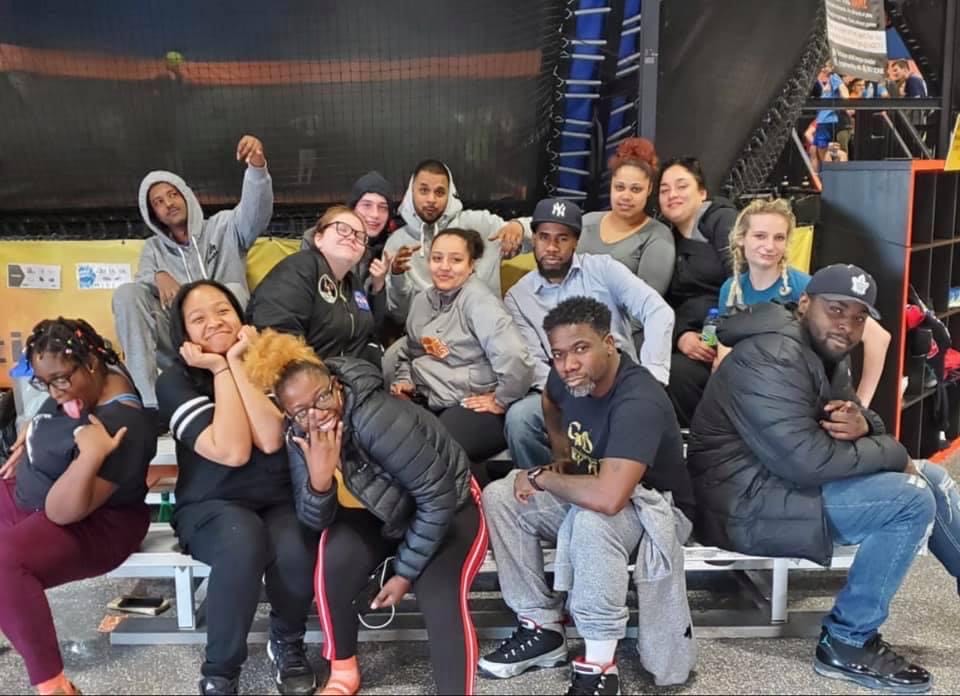 Group of youth at a trampoline outing