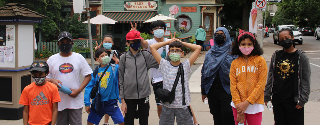 Kids at day camp wearing masks