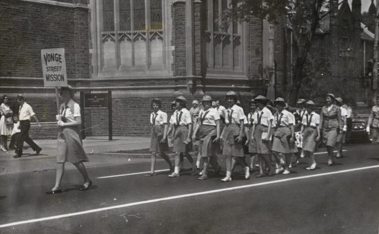 Group of YSM youth walking in 1962